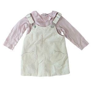 Mayoral Baby Long Sleeve Top and Corduroy Dress Set 2 Pc Size 12M Ivory Purple